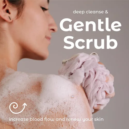 Miniatura 5 de MainBasics Esponja de esponja para baño y ducha, esponja para el cuerpo, exfoliante corporal (juego de 3, flor aireada)