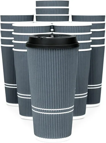 Miniatura 7 de To Go - Tazas de café con tapas, taza de café desechable de 22 onzas con tapa. Tazas calientes grandes de papel de viaje Togo con ondas aisladas
