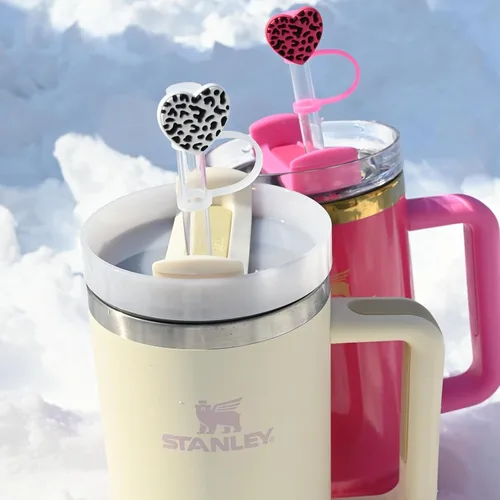 Miniatura 3 de Funda de paja de leopardo de 0.394 pulgadas para vaso Stanley de 40 onzas y 30 onzas, tapa de popote de corazón para copa Stanley, accesorios