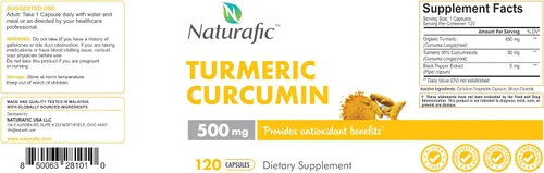 Miniatura 6 de Curcumina de cúrcuma con cápsulas de piperina, 500 mg por cápsula, 120 unidades, suplemento con pimienta negra para una mayor absorción, sin OMG