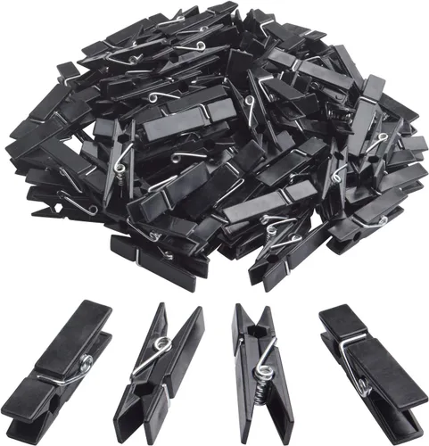 BronaGrand Mini clips de plástico, 100 clips de plástico negros, clips de fotos pequeños, pinzas de papel para fotos, calcetines de papel, oficina,