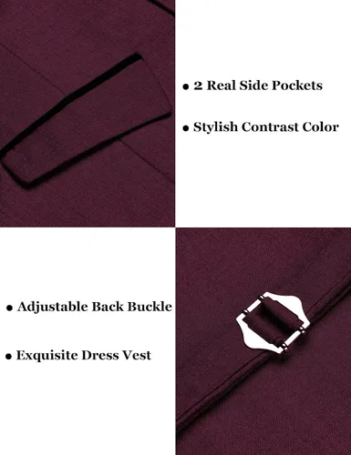 Miniatura 6 de COOFANDY Chaleco de traje de negocios para hombre, chaleco de vestir ajustado, chaleco de boda