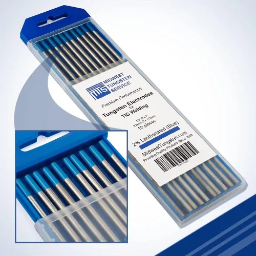 Midwest Tungsten Service Electrodos de soldadura TIG de tungsteno paquete de 10 unidades (azul - 2% tungsteno lantanado (WL20/EWLa-2), 1/8 pulgadas