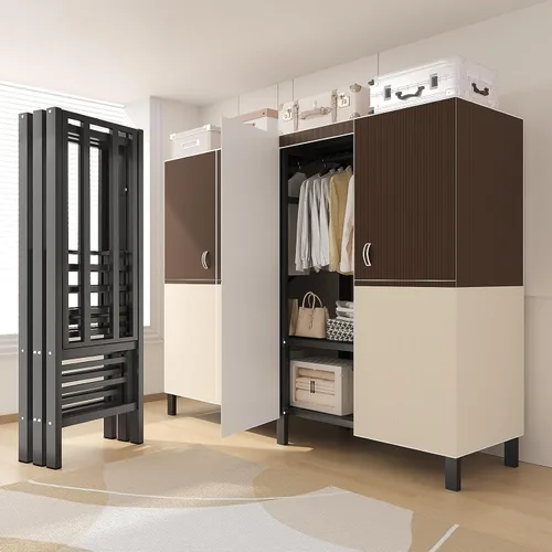 Miniatura 10 de Armario portátil resistente de 49.2 pulgadas con cubierta, sistema de armario de ropa de metal cubierto plegable de 1500 libras, perchero resistente