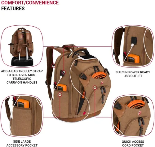 Miniatura 5 de SwissGear Mochila de bolsa de herramientas, se adapta hasta, Marrón (Brown Canvas), Grande