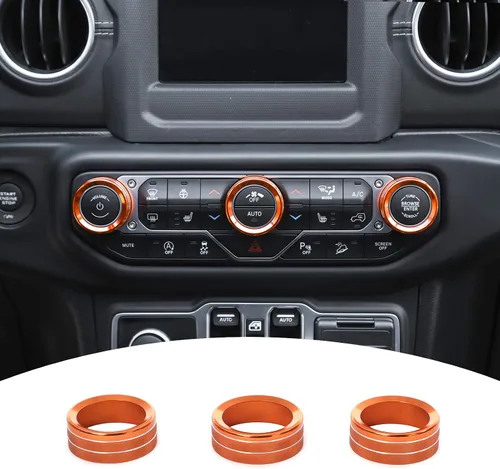 Miniatura 8 de JeCar - Cubierta de perilla de interruptor de aire acondicionado, de aleación de aluminio, compatible con Jeep Wrangler 2018-2023 JL JLU y 2020-2023