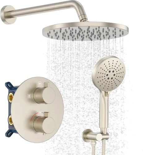 Miniatura 20 de IRIBER - Sistema de ducha de lluvia con cabezal de ducha fijo y de mano de alta presión Níquel cepillado 05