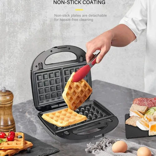 Miniatura 6 de Máquina eléctrica de gofres tipo sándwich 3 en 1, tostadora de postre Panini con 3 platos antiadherentes extraíbles, juego de hierro intercambiable