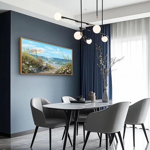 Miniatura 5 de ERQINHUA Gran decoración de pared para sala de estar, arte de pared en lienzo para restaurante, decoraciones para oficina, pinturas de mar azul