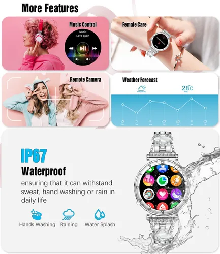 Miniatura 6 de Reloj inteligente para mujer, pantalla AMOLED HD de 1.19 pulgadas, reloj inteligente para mujer, rastreador de actividad física con monitor