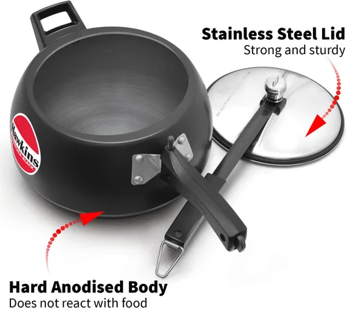 Miniatura 3 de Hawkins Olla de presión Contura de 4 litros, color negro, con tapa interior anodizada dura, Olla Handi, color negro (Cb40), 4 litros