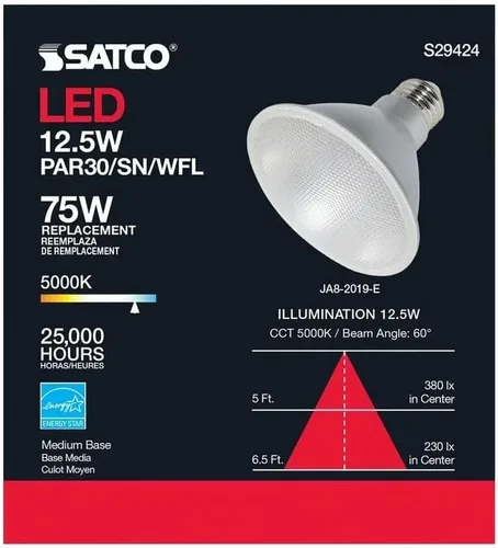 Miniatura 7 de Satco Bombillas reflectoras LED de cuello corto de 12.5 W, 120 V, PAR30, 5000 K, luz diurna, 1000 lúmenes, E26, base media, regulable, ubicación