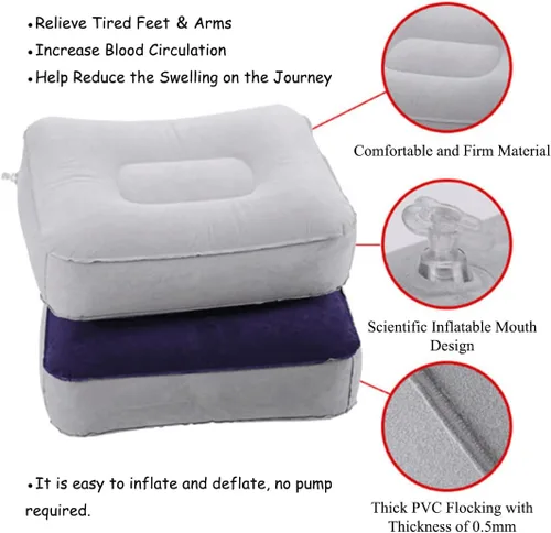 Miniatura 3 de Almohada inflable para descanso de pies, almohadilla para la cabeza, almohada de flocado suave, cojín de relajación para vuelos, otomanos con pierna