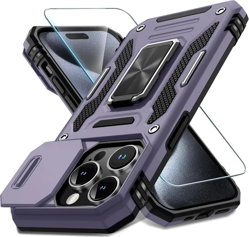 Miniatura 143 de DEERLAMN Funda para iPhone Xs Max con funda deslizante para cámara + protector de pantalla, soporte giratorio de anillo de grado militar a prueba