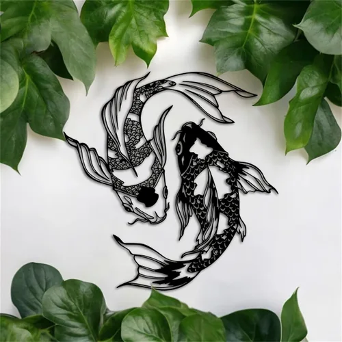 Miniatura 6 de YBLCOZYC 2 piezas de arte de pared de pez koi, escultura de pescado de Feng Shui de metal, adorno colgante para interiores y exteriores, con regalo