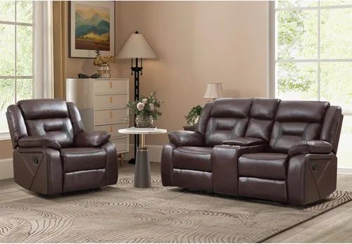 Miniatura 25 de EBELLO Juego de sofá reclinable manual, juego de muebles de sala de estar reclinables de cuero sintético, incluye sofá de dos plazas y sofá Marrón