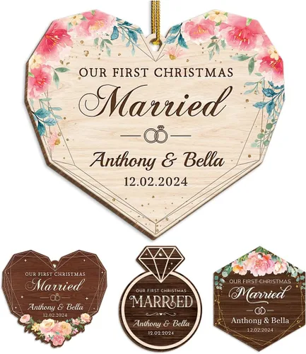 Miniatura 22 de Adorno personalizado de primera Navidad para casados, adornos de cerámica de Navidad con foto foto boda matrimonio nombre personalizado recuerdo 1ª