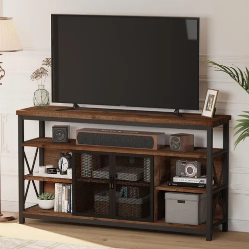 Miniatura 9 de BON AUGURE Tall TV Stand for TVs up to 65 Inch, Industrial Wood Entertainment Center with Storage Cabinet, Modern TV Media Console for Living Room