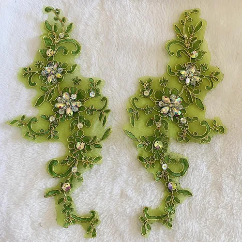 Miniatura 19 de Parches de tela de encaje fino bordados con diamantes de imitación bordados, decoración de vestido para coser en lentejuelas cuentas, accesorio