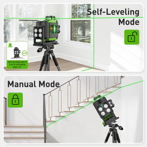 Miniatura 5 de Huepar Nivel láser 3 x 360 Láser autonivelante de línea cruzada Láser láser 3D verde con modo de pulso Herramienta láser de alineación con batería