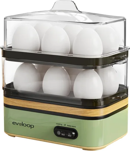 Miniatura 12 de Evoloop Olla rápida de huevos eléctrica con capacidad para 12 huevos, para huevos suaves, medianos, duros, escalfados, fabricante de tortilla, Gris