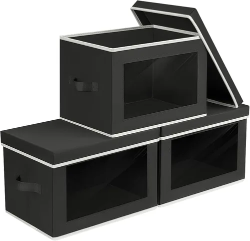 Miniatura 18 de Homsorout Contenedores de almacenamiento con tapas, organizadores pequeños de tela con ventana, contenedores de almacenamiento plegables para ropa