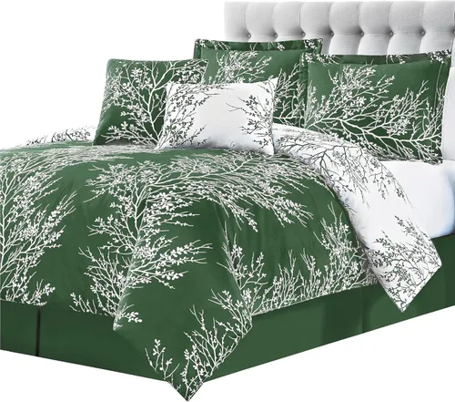 Miniatura 4 de Spirit Linen - Cama individual en una bolsa, ropa de cama reversible de 5 piezas de gran tamaño con funda y falda de cama a juego, elegante Azul
