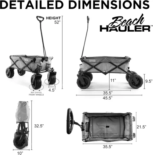 Miniatura 5 de Creative Outdoor Push Pull - Cochecito plegable para exteriores, capacidad de peso de 200 libras, carrito plegable portátil todo terreno, ruedas
