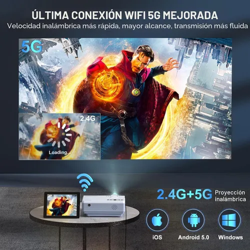 Miniatura 2 de FUDONI Proyector con WiFi 5G y Bluetooth, proyector de cine portátil Native 1080P 18000L para cine en casa al aire libre, altavoz integrado