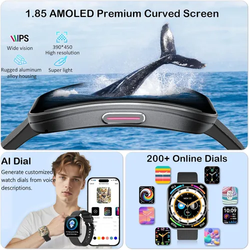 Miniatura 2 de Reloj inteligente para hombres y mujeres, llamadas Bluetooth, esfera AI, preguntas y respuestas AI, 1.85 pulgadas HD AMOLED reloj de fitness