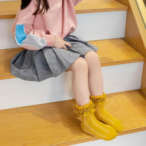 Miniatura 5 de HOUSEYUAN Calcetines de vestir blancos con volantes para bebé y niña, con encaje de algodón, con volantes