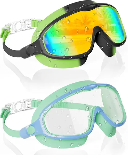Miniatura 9 de Aegend Gafas de natación para niños y jóvenes de 3 a 14 años – Paquete de 2 gafas de visión clara antivaho anti-UV para natación Aqua y chapado