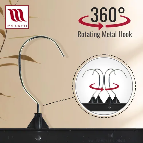 Miniatura 4 de Mainetti 6012 - Perchas de plástico negro reciclado con colgador giratorio de metal y plástico resistente, ideal para pantalones, faldas, pantalones