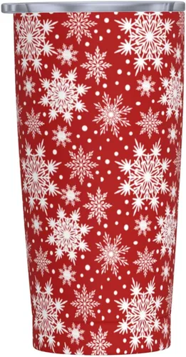 Miniatura 8 de Perinsto Vaso de viaje de 20 onzas con tapa y pajilla, diseño de copos de nieve de invierno, vaso de acero inoxidable rojo, taza de café aislada
