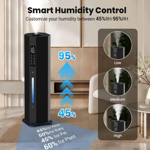 Miniatura 8 de Humidifiers for Bedroom - GloryAir 2.38Gal/9L Top Fill Warm & Cool Mist Humidifier for Large Room 750ft² with Auto Mode 7-Color Light, Humidistat