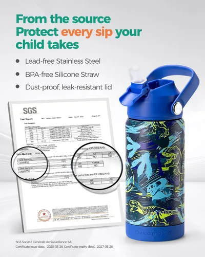 Miniatura 5 de Botella de Agua Choco Mocha para Niños para la Escuela, Botella de Agua Aislada para Niños de Acero Inoxidable para Niños, 14 Oz Camión Monstruo