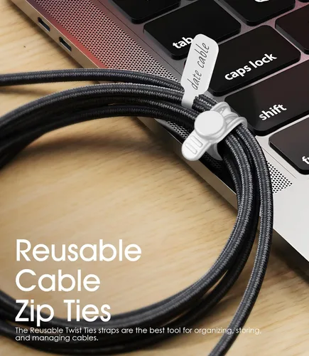 Miniatura 6 de Juego de 32 etiquetas para cables y bridas de silicona para cables, reutilizables, 16 bridas para cables + 16 etiquetas de cable para electrónica