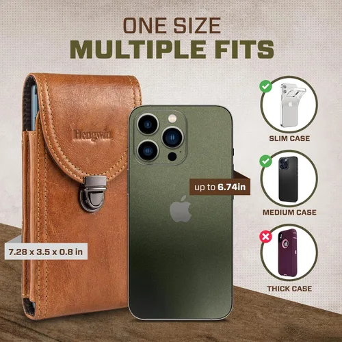 Miniatura 3 de Funda de cuero genuino para iPhone 17 Pro Max 16 Pro Max 15 Pro Max 14 Pro Max Samsung S24 Ultra S25 Ultra Funda para cinturón con clip para Marrón