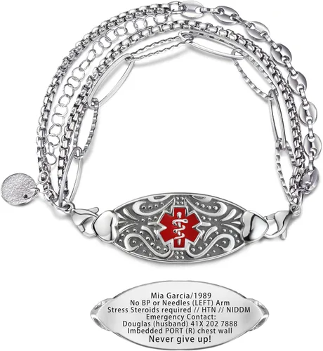 Miniatura 7 de Pulseras de alerta médica elegantes personalizadas para mujer con grabado gratis, pulsera de identificación de emergencia personalizada