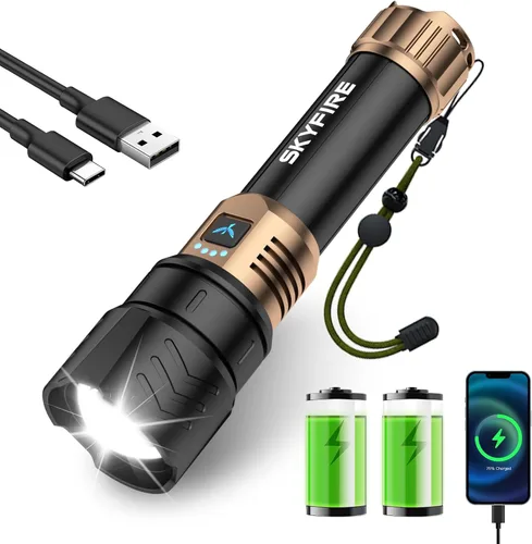 Miniatura 9 de SKYFIRE Linterna recargable de alto lúmen, súper brillante, con zoom, cuatro modos, linterna LED impermeable para camping esencial, emergencias al
