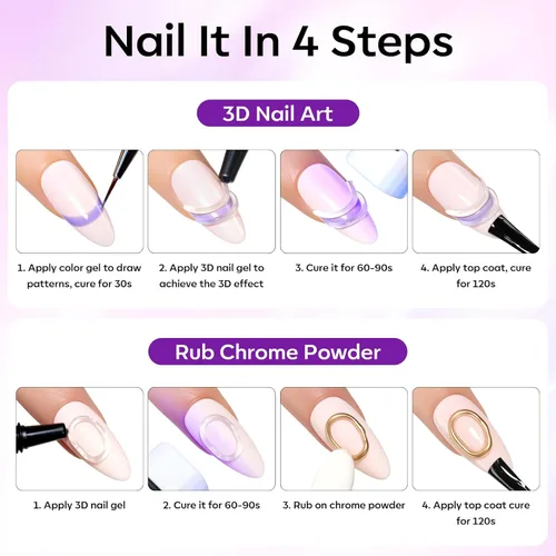 Miniatura 8 de Makartt 3D Gel de Arte de Uñas para Esculpir: Gel de Uñas 3D Multifuncional de 15g Transparente 3-en-1 para Moldear y Pintar Diseños de Uñas