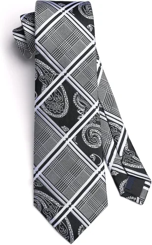 Miniatura 350 de HISDERN Conjunto de corbata a cuadros a cuadros pañuelo tejido clásico formal para hombre corbata y bolsillo cuadrado