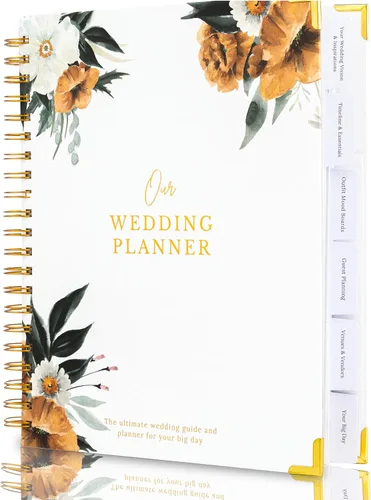 Miniatura 10 de Libro y organizador de boda atemporal premium de alta calidad, libro de planificación de bodas, carpeta completa de recuerdo y cuenta regresiva
