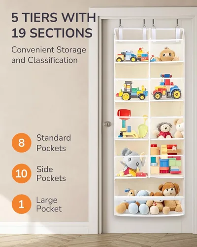 Miniatura 3 de ULG Organizador para colgar sobre la puerta, 5 niveles extra grande con 10 bolsillos de malla, capacidad de 100 libras, organizador de puerta Beige