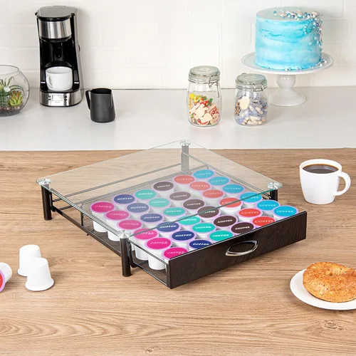 Miniatura 4 de Restaurantware Soporte para cápsulas de café de 15.16 x 13.58 x 3.35 pulgadas, organizador de cápsulas de café de hierro para 36 K-Cup, cajón