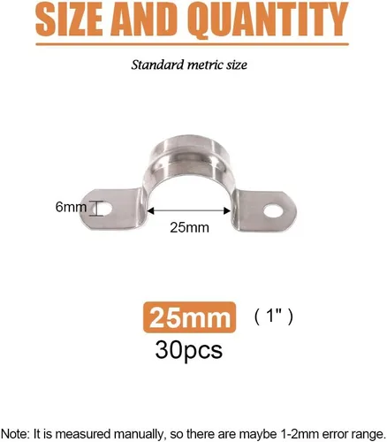 Miniatura 7 de Keadic 30 Uds. M25 Correa de dos agujeros con soporte en U, clips de tensión de acero inoxidable para tubos rígidos, para tuberías