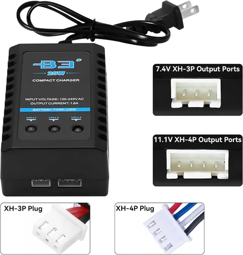 Miniatura 3 de Cargador de batería B3 Lipo - 2S 3S RC Balance Cargadores AC 7.4-11.1V 20W 1.6A con XH3P XH4P Plug para RC Baterías de Coche Drone Barco Avión