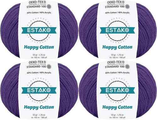 Miniatura 34 de Estako Happy Cotton, 1,76 oz (50 g) / 180 yardas (165 m) de lana 60 % algodón y 40 % acrílico, suave, fina/deportiva (2) para crochet y tejer