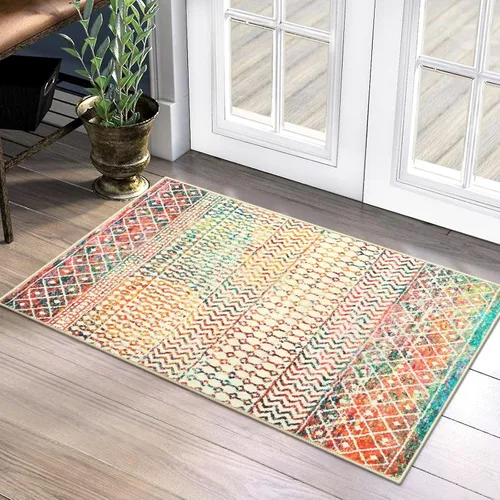 Miniatura 8 de Alfombras marroquíes para sala de estar, 5 x 7 pies, alfombra suave bohemia envejecida antideslizante grande, alfombra de granja de pelo bajo