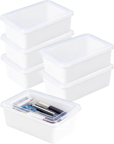 Contenedores de almacenamiento con tapas, 5 cuartos de galón, paquete de 6 contenedores de plástico multicolores, apilables, contenedores para cubos
